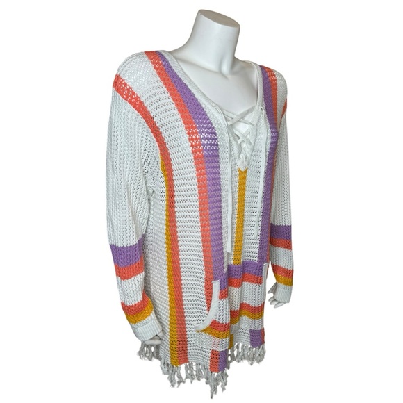 Torrid Open Stitch Boho Sweater Swim Cover Top Tunic 2X Crochet Fringe Striped - Picture 2 of 10